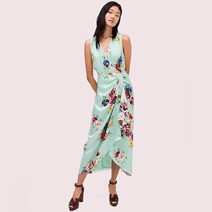 NWOT KATE SPADE Rare Roses Silk Midi Dress In Soft Jade